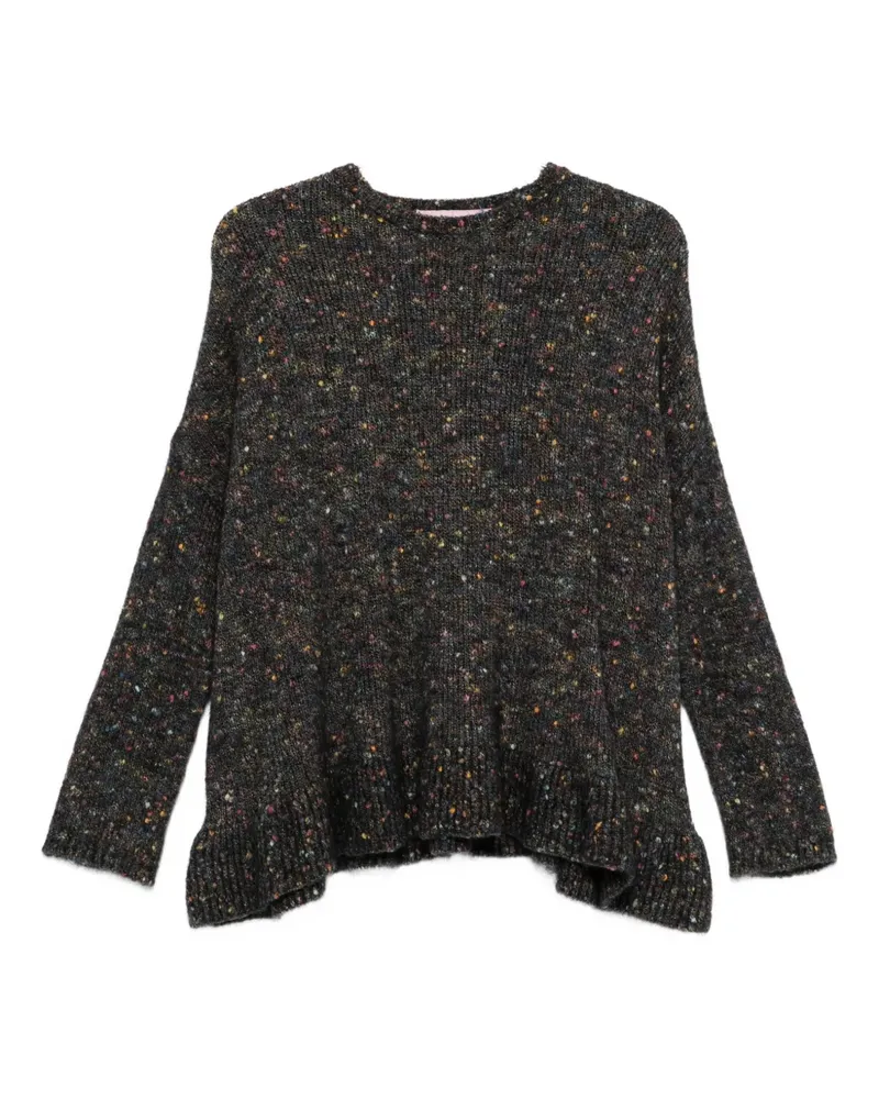Kristina Ti Melierter Pullover mit Rüschen - Schwarz Schwarz