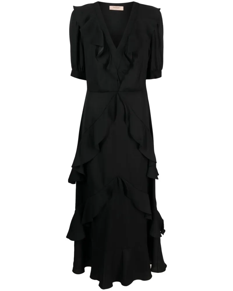 Twin-Set Kurzärmeliges Maxikleid - Schwarz Schwarz
