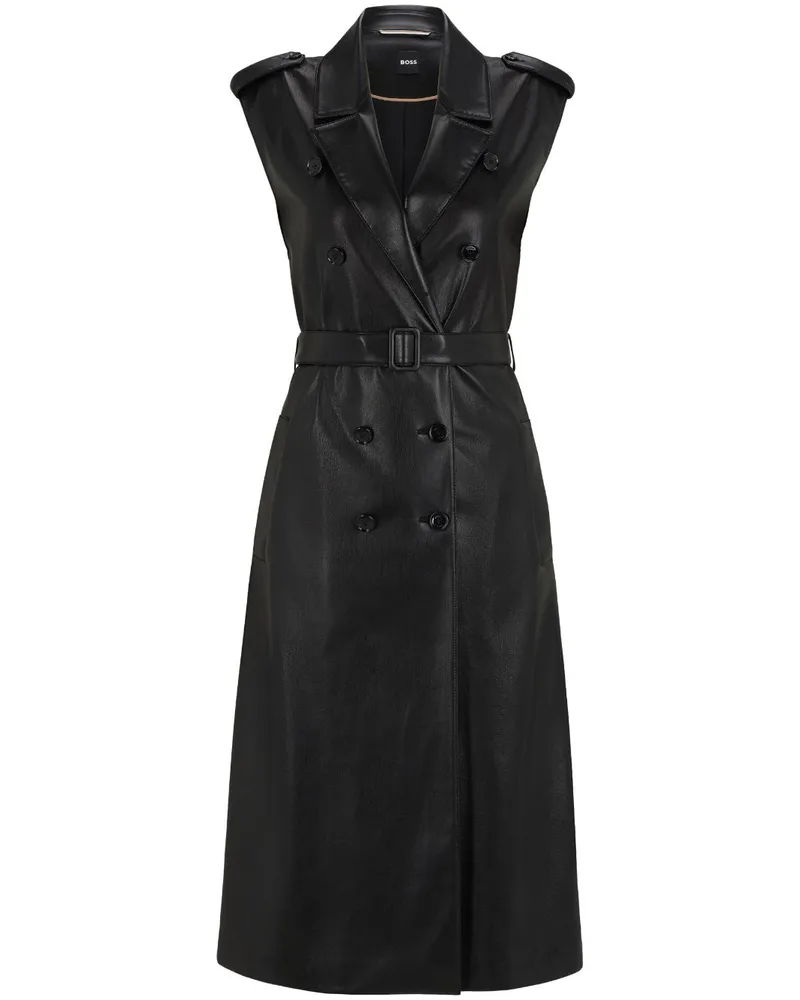 HUGO BOSS Doppelreihiges Midikleid aus Faux-Leder - Schwarz Schwarz