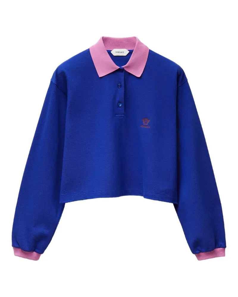 Versace embroidered-logo cotton-piqué long-sleeved polo - Blau Blau