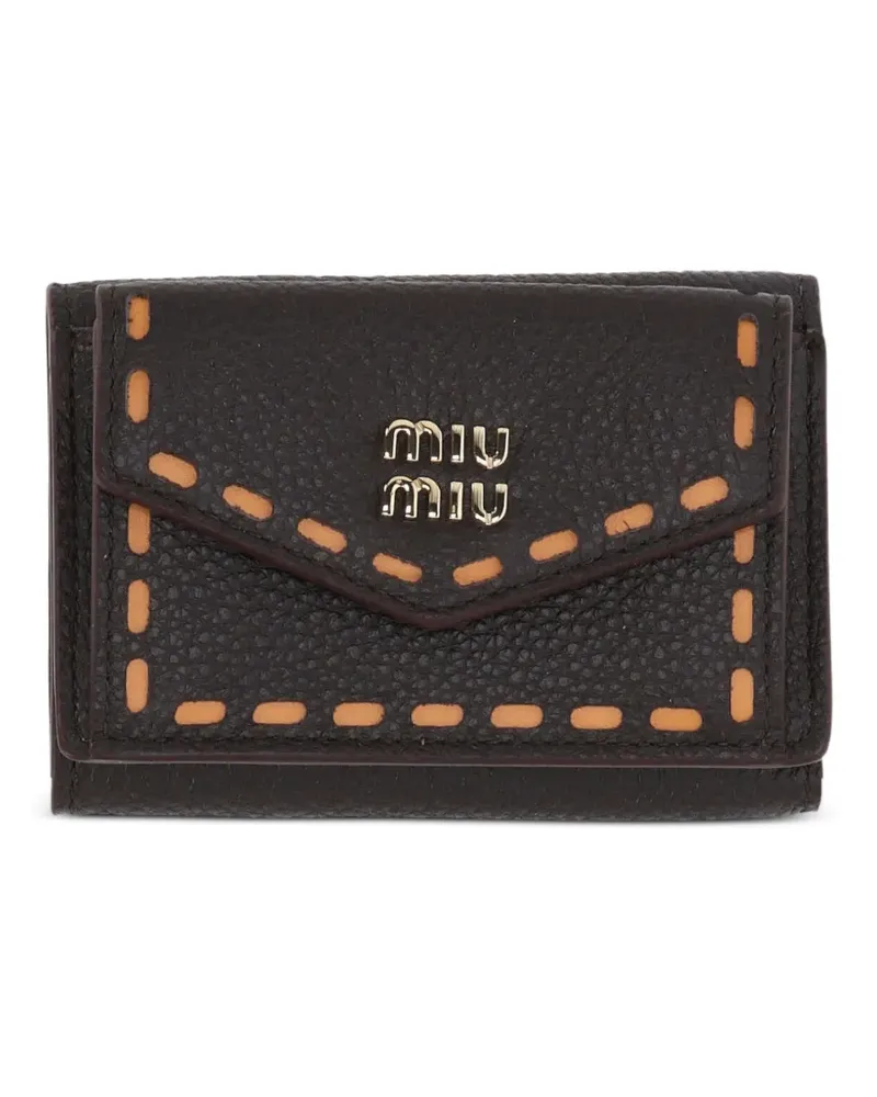 Miu Miu whipstitch-trim logo-plaque wallet - Braun Braun