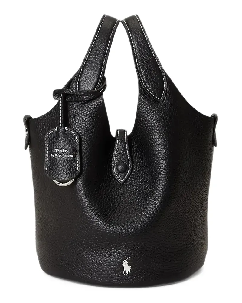 Ralph Lauren Tote Bag aus gekörntem Leder mit Kontrastnähten - Schwarz Schwarz