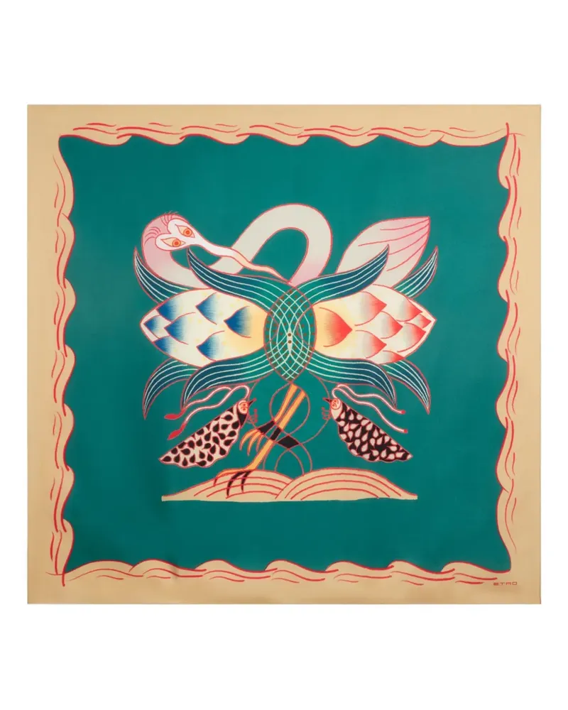 Etro Seidenschal mit platziertem Motiv - Grün Grün