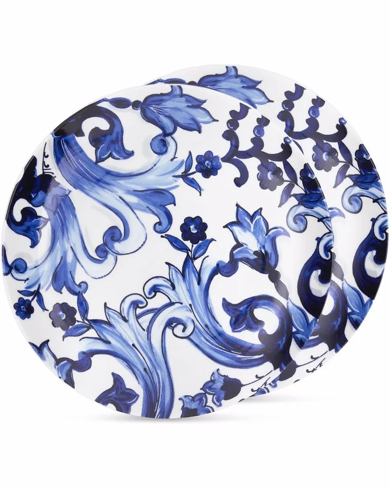 Dolce & Gabbana Suppenteller-Set mit Blu Mediterraneo-Print - Weiß Weiß