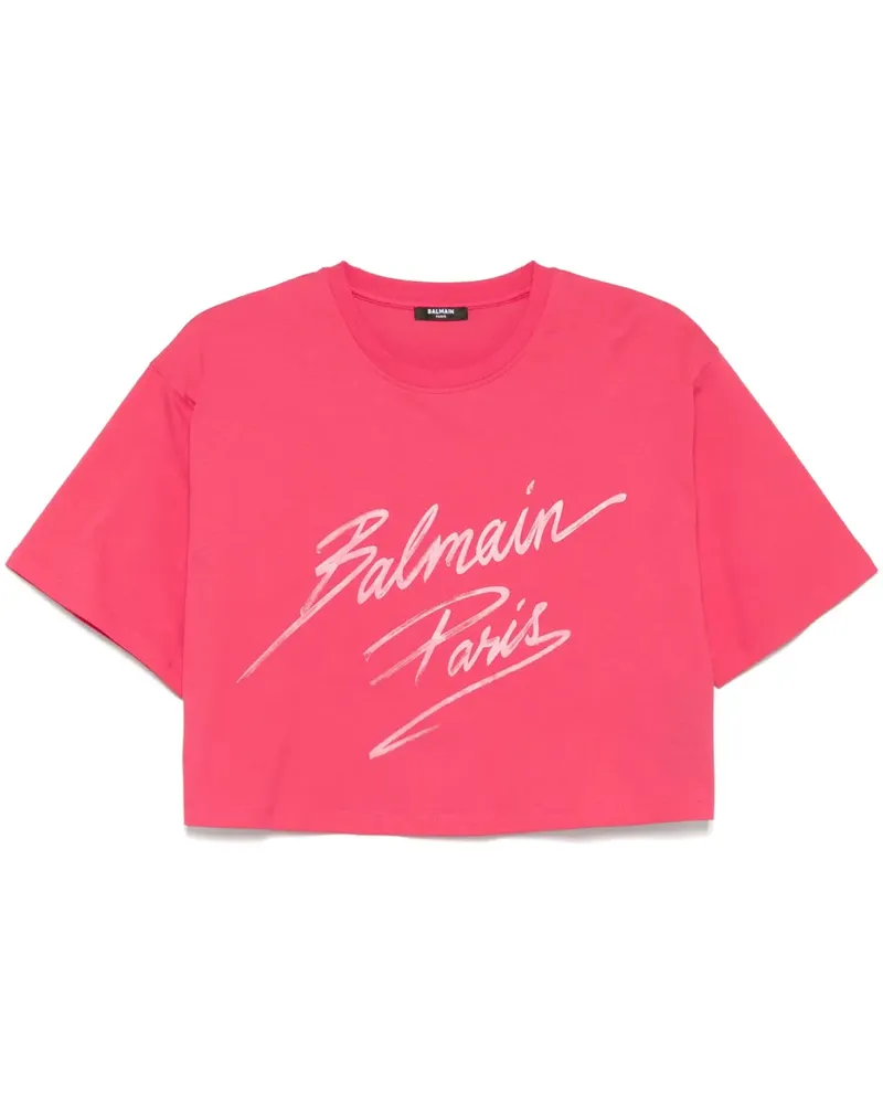 Balmain Cropped-T-Shirt - Rosa Rosa