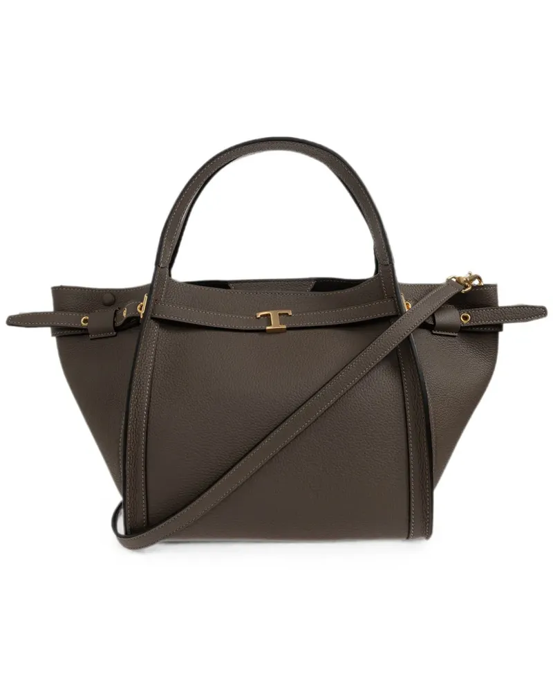 TOD'S Kleine T Signature Shopping Bag aus Leder - Braun Braun