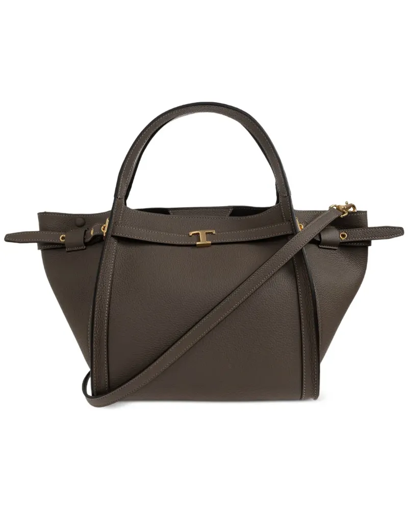 TOD'S Kleine T Signature Shopping Bag aus Leder - Braun Braun