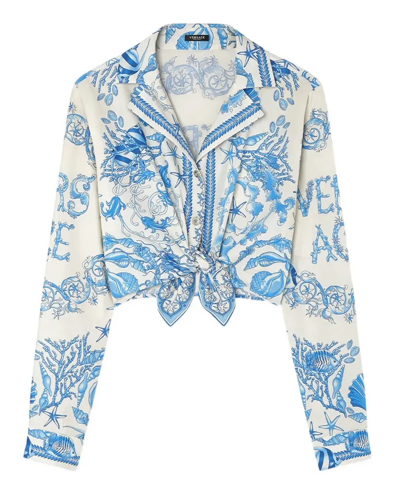 Versace Geknotetes Underwater Barocco Cropped-Hemd - Blau Blau