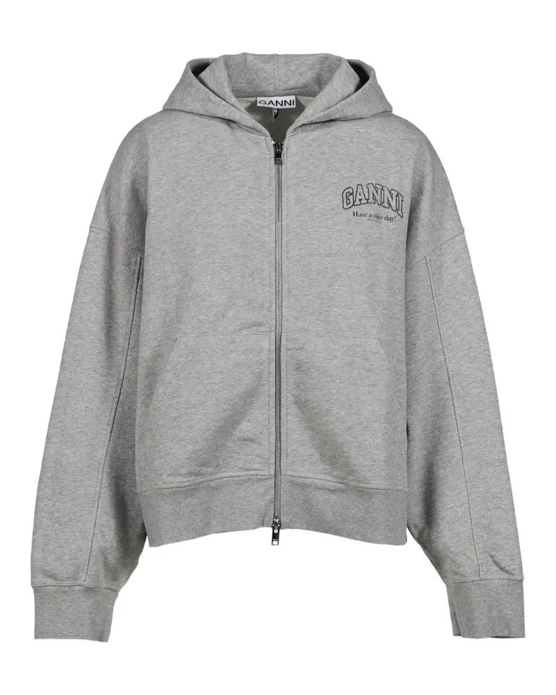 Ganni Kapuzenjacke mit Logo-Print - Grau Grau
