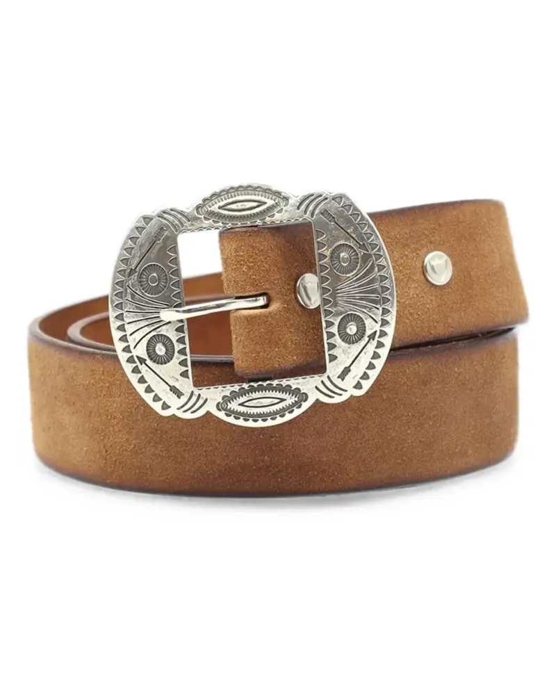 HTC Hollywood Trading Company Belasco engraved buckle suede belt - Nude Nude