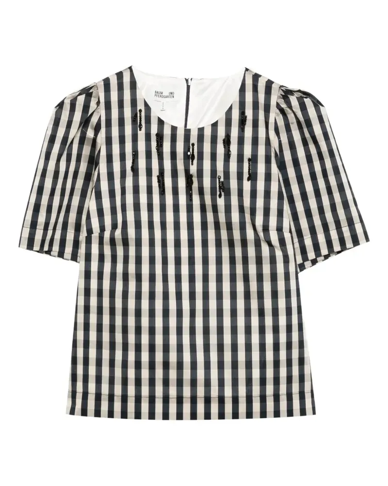 Baum und Pferdgarten Minu beaded gingham top - Blau Blau