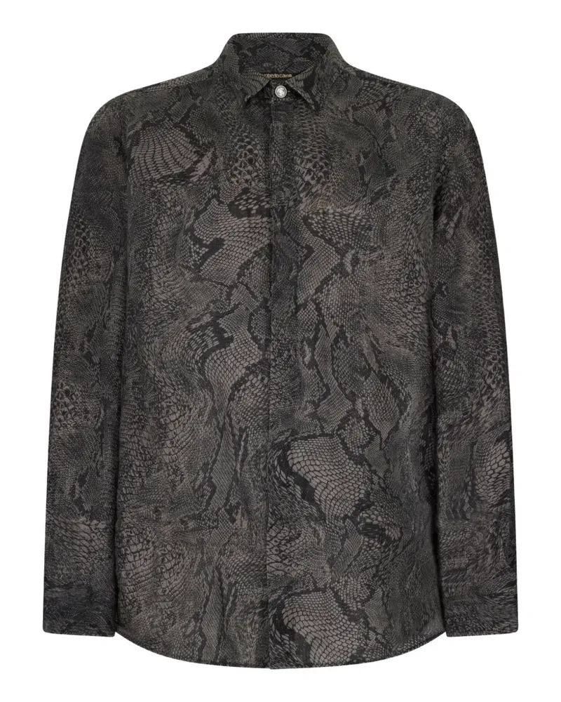 Roberto Cavalli Leinenhemd mit Schlangenleder-Print - Braun Braun