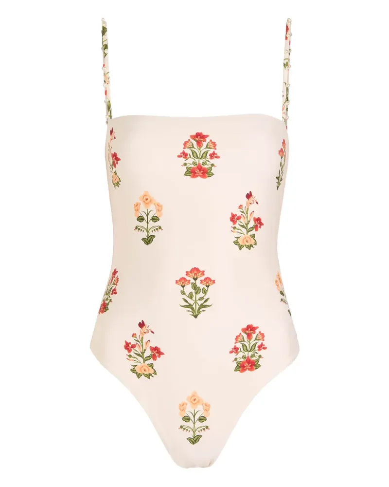 AGUA BENDITA Durazno Canna floral-print swimsuit - Nude Nude