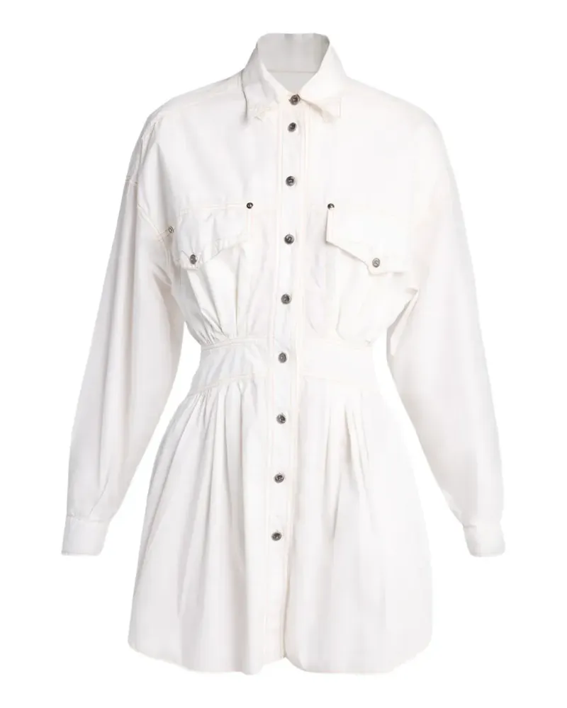 Versace Poplin button-up gathered-waist mini dress - Weiß Weiß
