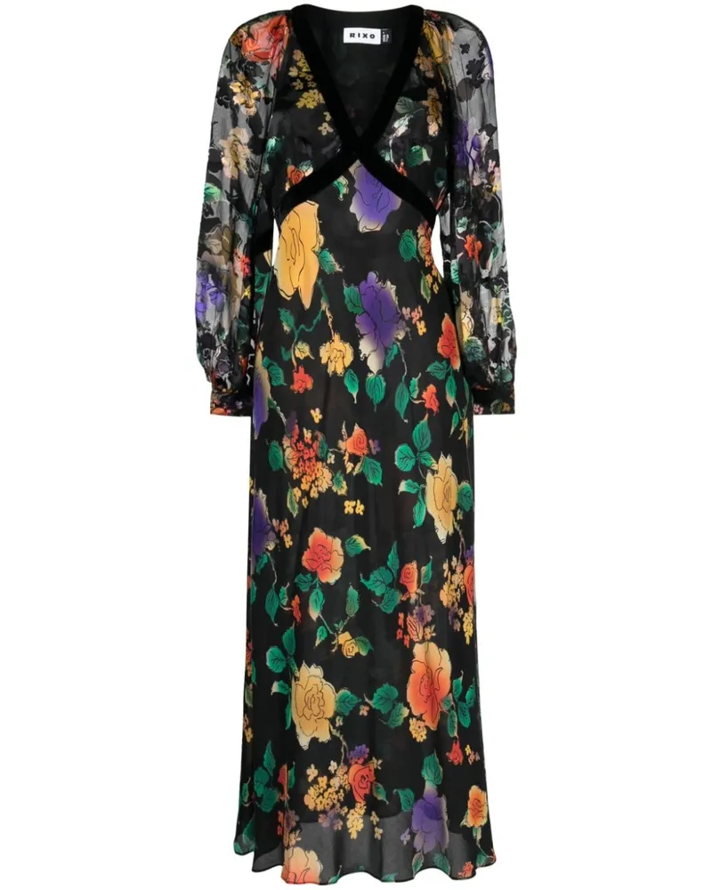 RIXO Ayla Midikleid aus Seide - Schwarz Schwarz