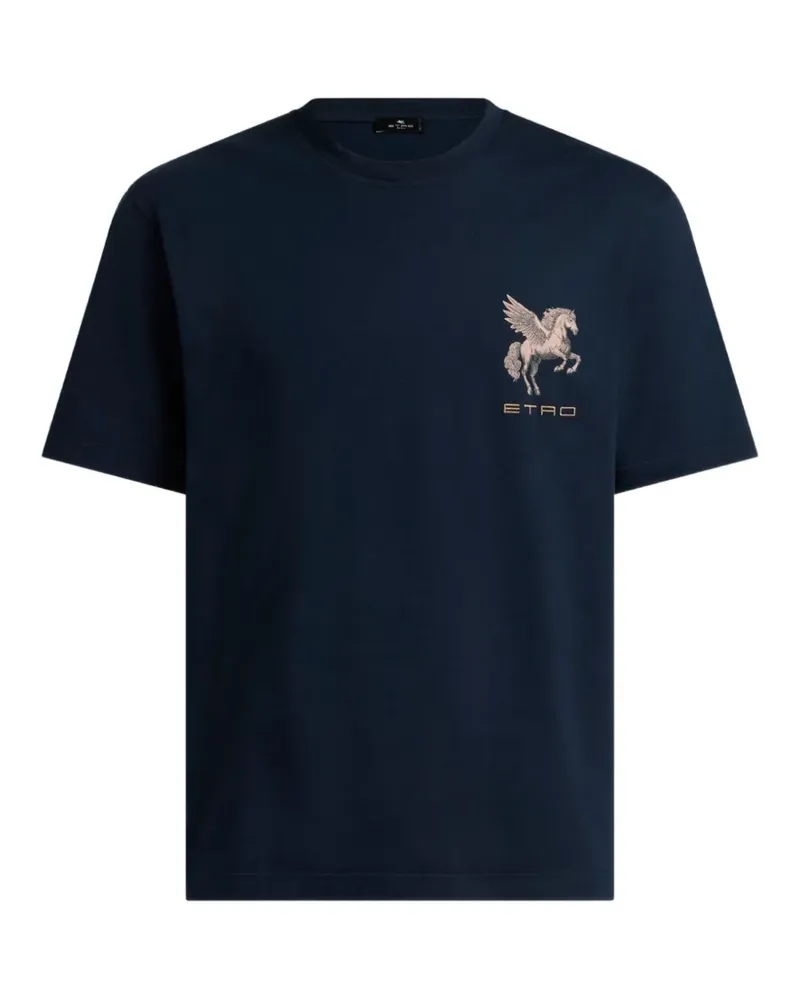 Etro cotton-jersey T-shirt with Pegaso-embroidery - Blau Blau