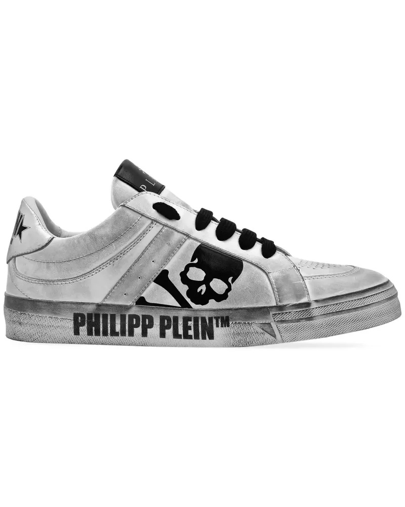 Philipp Plein Skull & Bones Sneakers in Metallic-Optik - Weiß Weiß