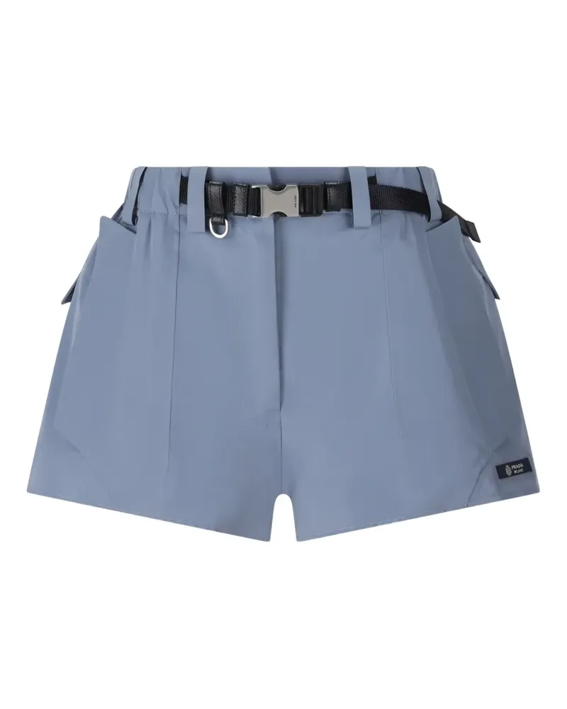 Prada belt-detailed logo-patch shorts - Blau Blau