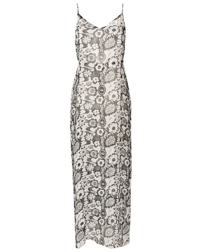Amir Slama Strandkleid mit Blumen-Print - Weiß Weiß
