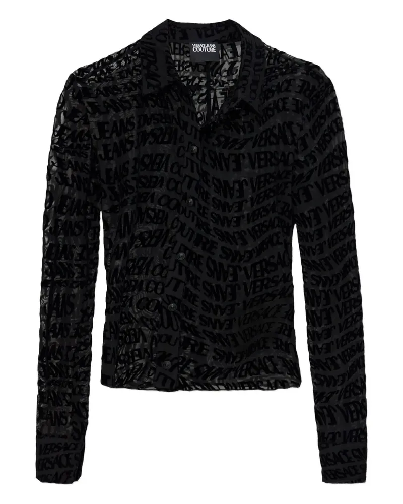 Versace Jeans Semi-transparentes Hemd mit Logo - Schwarz Schwarz