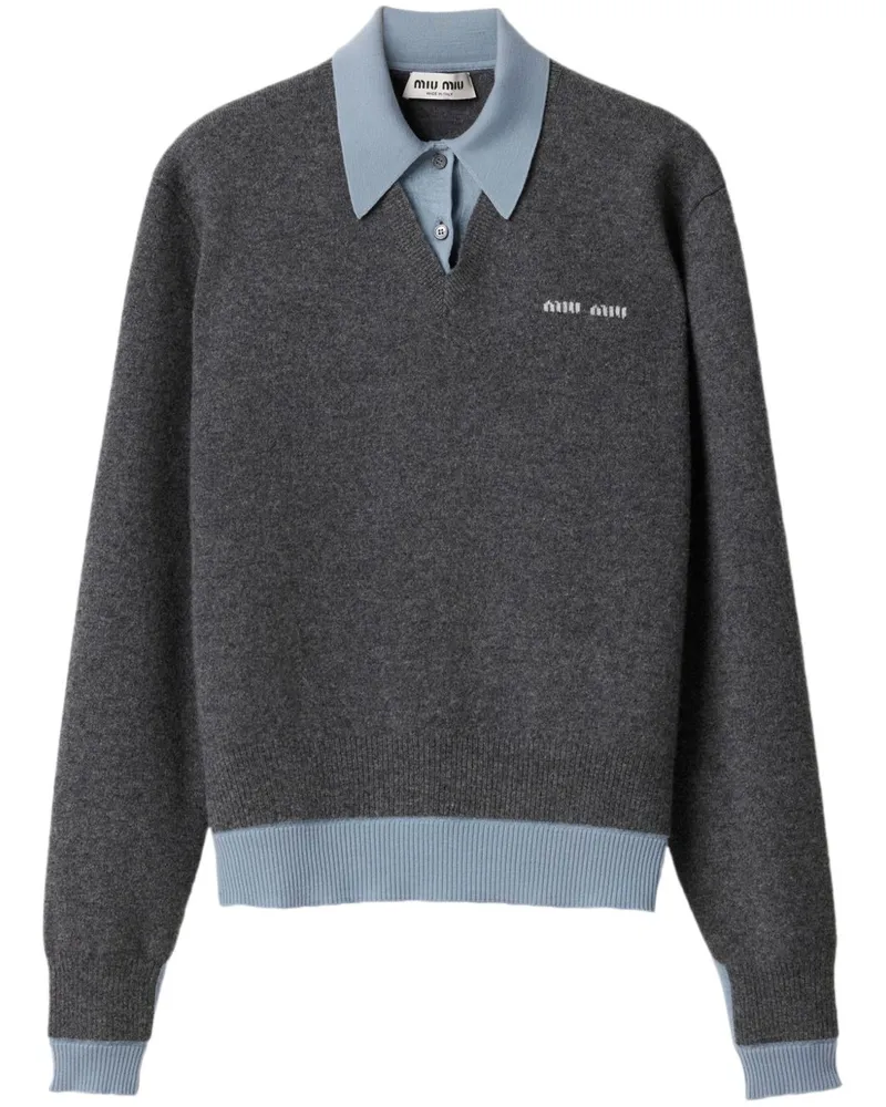 Miu Miu Poloshirt im Layering-Look - Grau Grau
