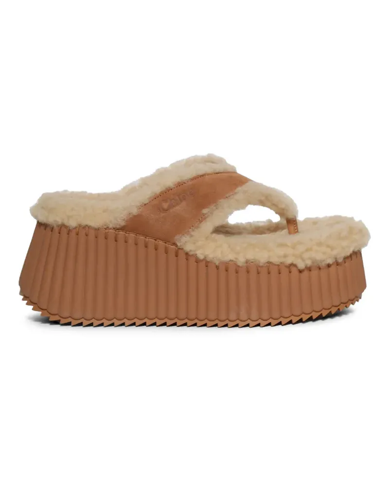 Chloé shearling flatform sandals - Nude Nude
