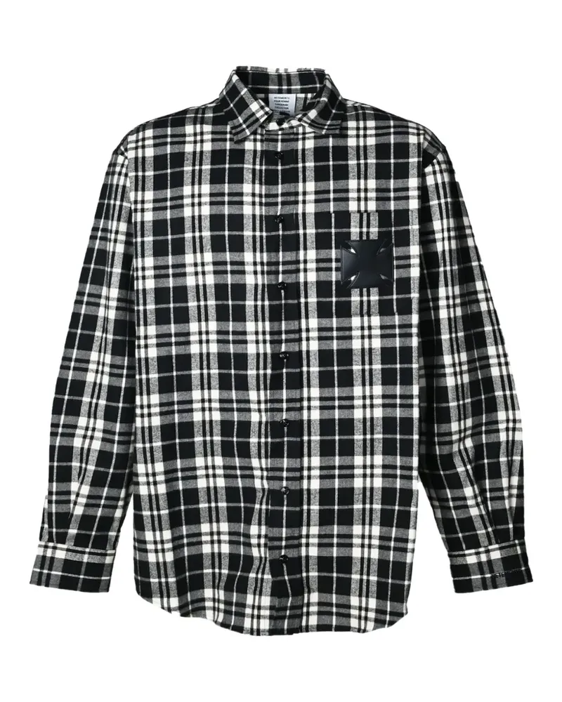 VETEMENTS leather cross-patch checked-pattern flannel cotton shirt - Schwarz Schwarz