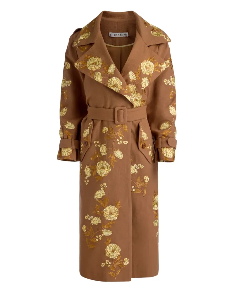 Alice + Olivia Nevada floral-embroidered trench coat - Braun Braun
