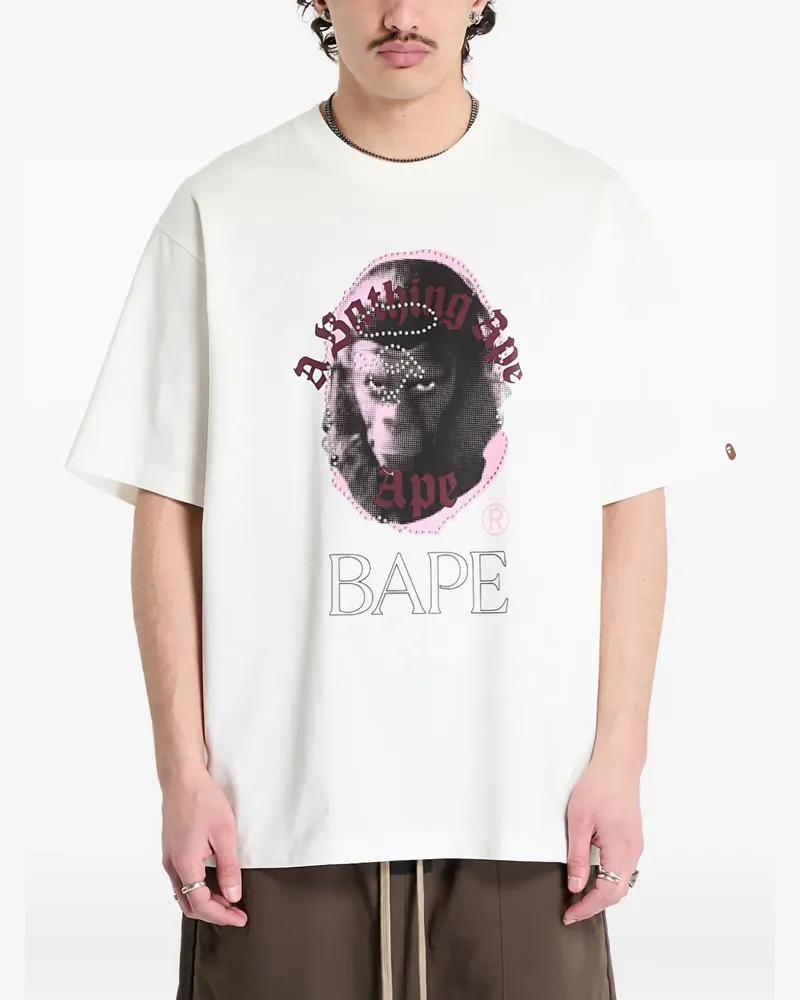 BAPE T-Shirt mit strassverziertem Affenkopf-Print - Weiß Weiß