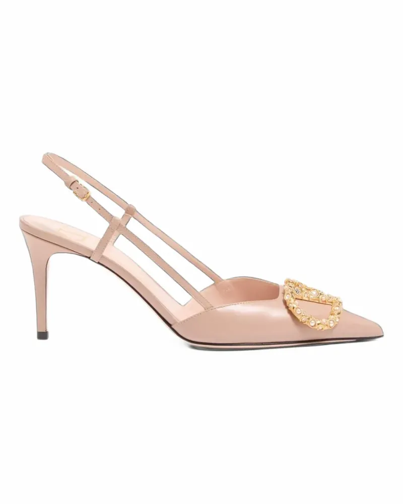Valentino Garavani VLogo Signature Slingback-Pumps aus Kalbsleder mit schmucksteinbesetztem Logo 80mm - Nude Nude
