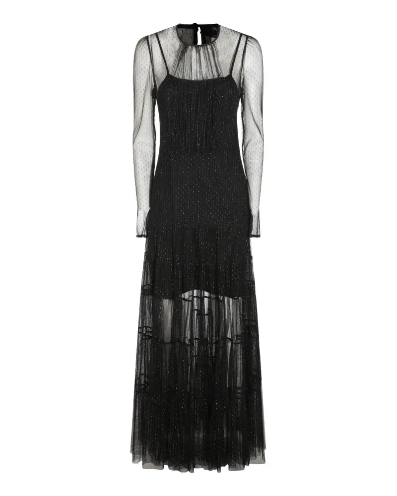 Twin-Set Langes Tüllkleid mit Volants - Schwarz Schwarz
