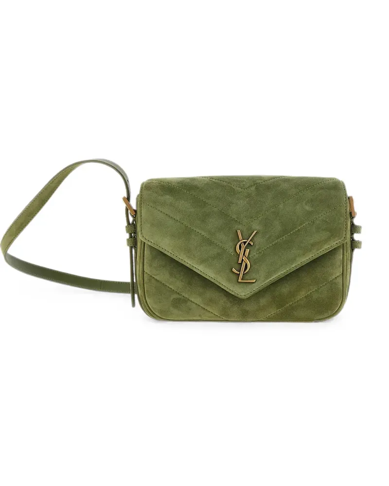 Saint Laurent Loulou Toy Umhängetasche aus Matelassé-Wildleder - Grün Grün