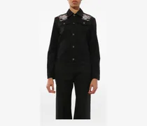 Bestickte Jeansjacke - Schwarz