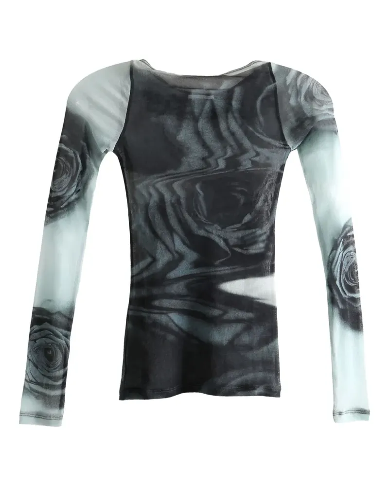 Jean Paul Gaultier rose-print mesh top - Grau Grau