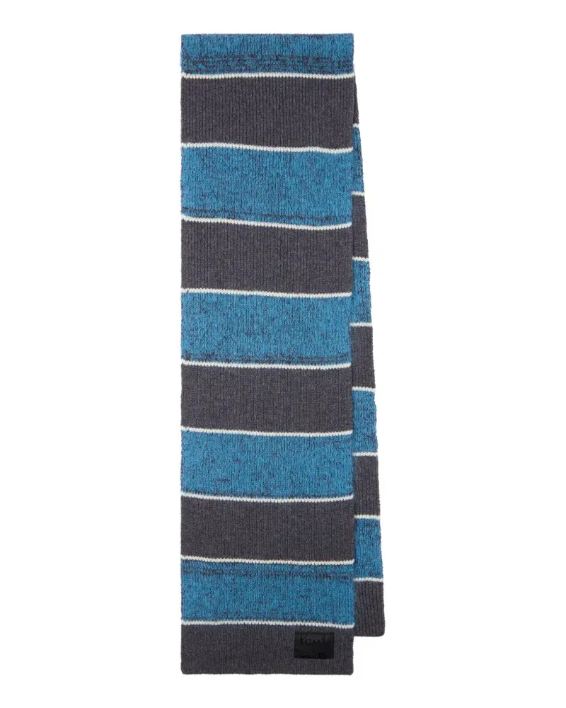 Paul Smith Schal aus Lammwolle mit blau-grauen Streifen Grau