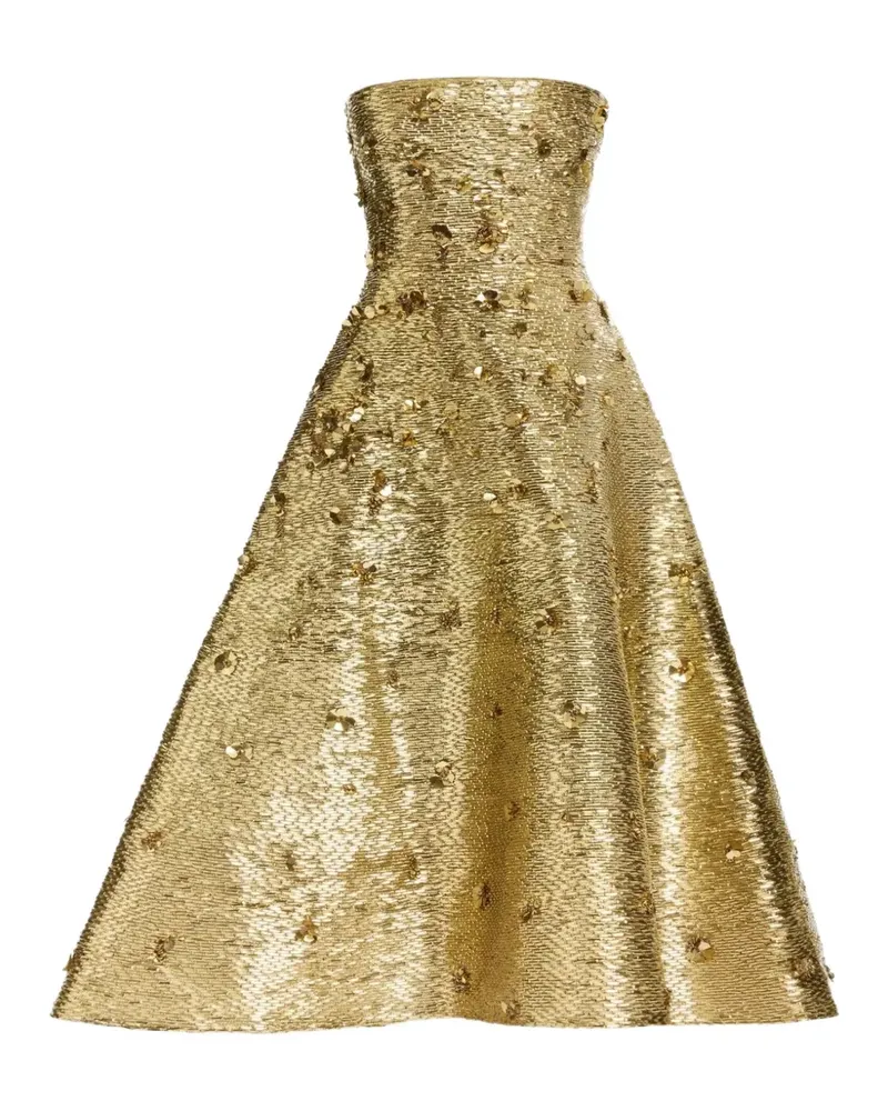 Elie Saab bead-embroidered strapless midi dress - Gold Gold