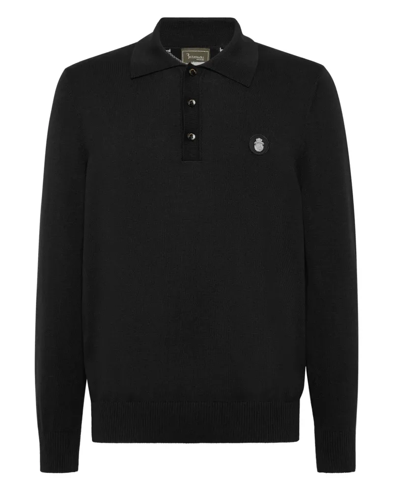 Billionaire Langärmeliges Poloshirt mit Wappen-Schild - Schwarz Schwarz