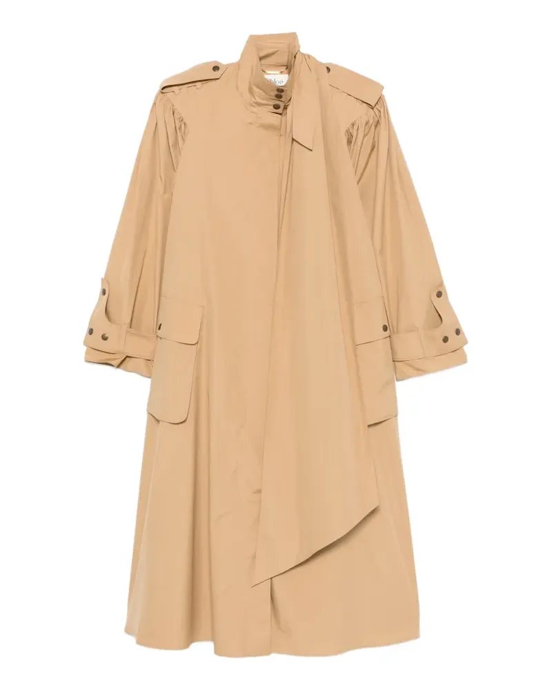 Chloé high-neck scarf gathered trench coat - Nude Nude