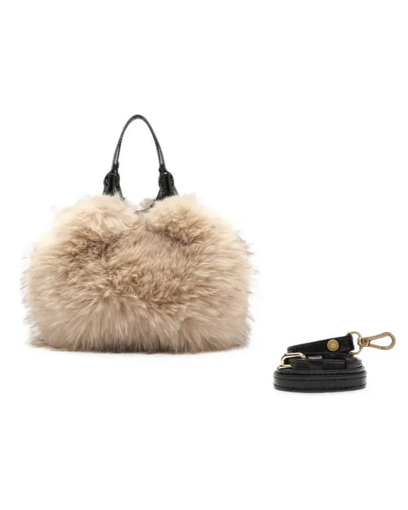 Gianni Chiarini small Dua faux-fur trim tote bag - Nude Nude