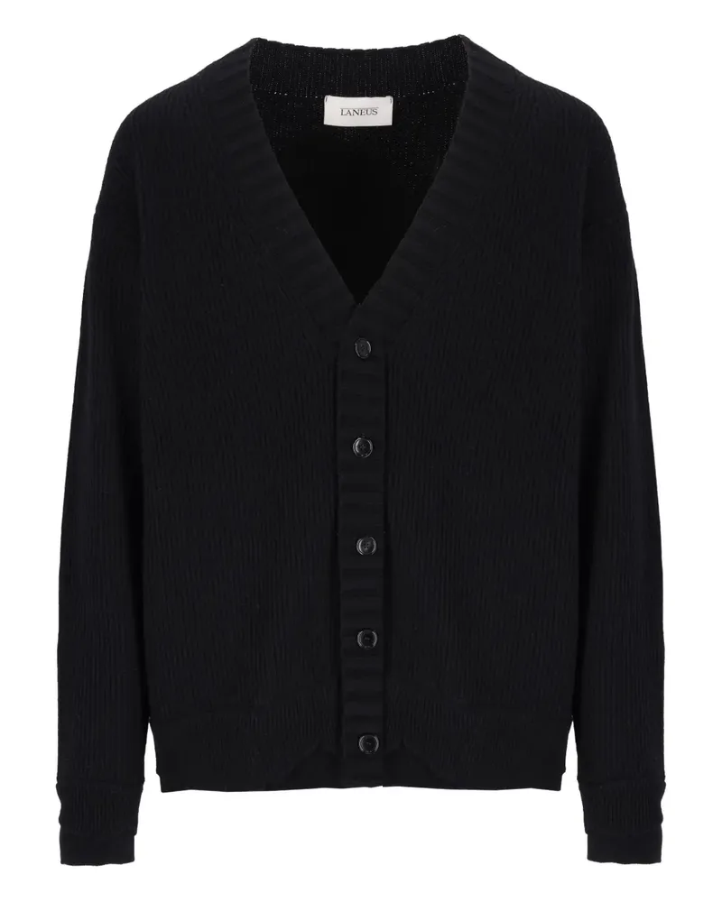 Laneus Gerippter Cardigan mit V-Ausschnitt - Schwarz Schwarz