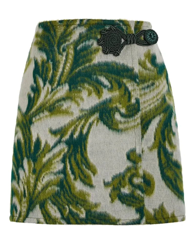 Etro leaf-jacquard wrap miniskirt - Grau Grau