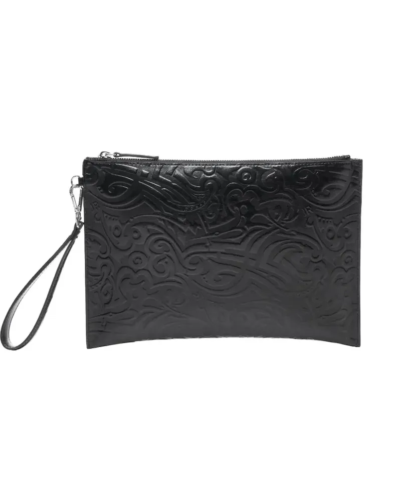 John Richmond embossed-logo wristlet pouch - Schwarz Schwarz