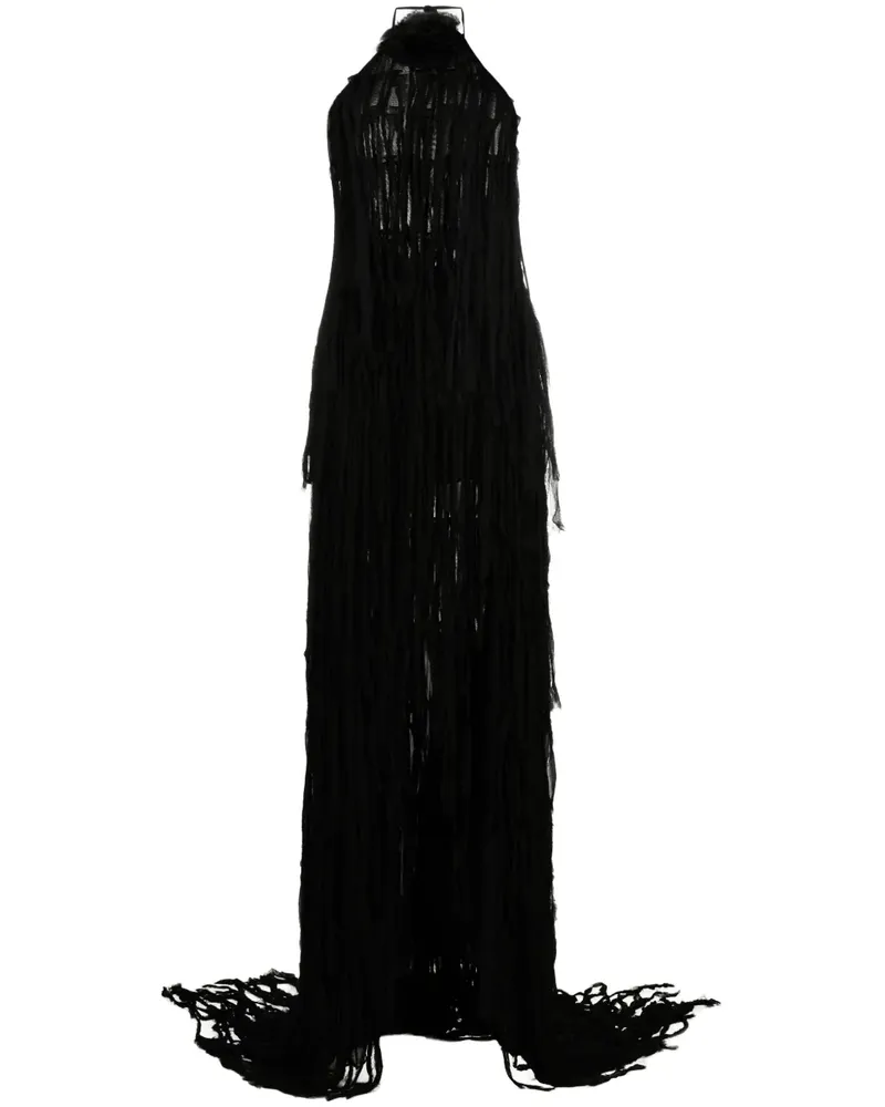 Blumarine Maxikleid mit Fransen - Schwarz Schwarz