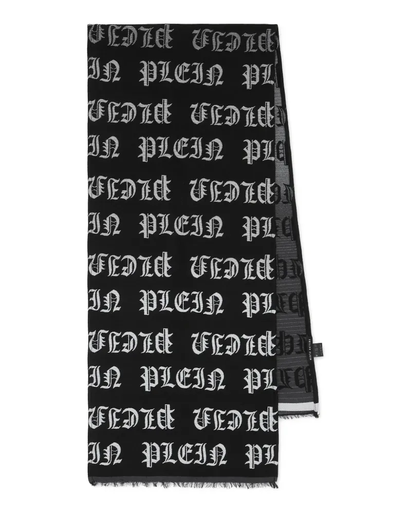 Philipp Plein logo-lettering frayed scarf - Schwarz Schwarz