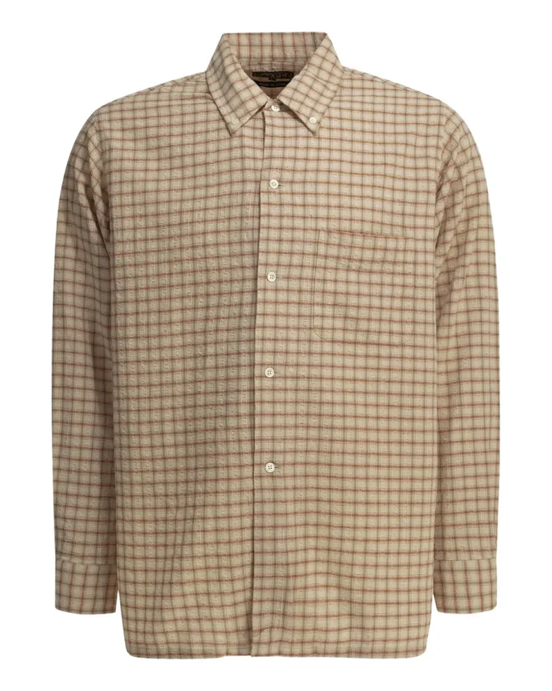 Beams Plus check-pattern seersucker-texture shirt - Nude Nude