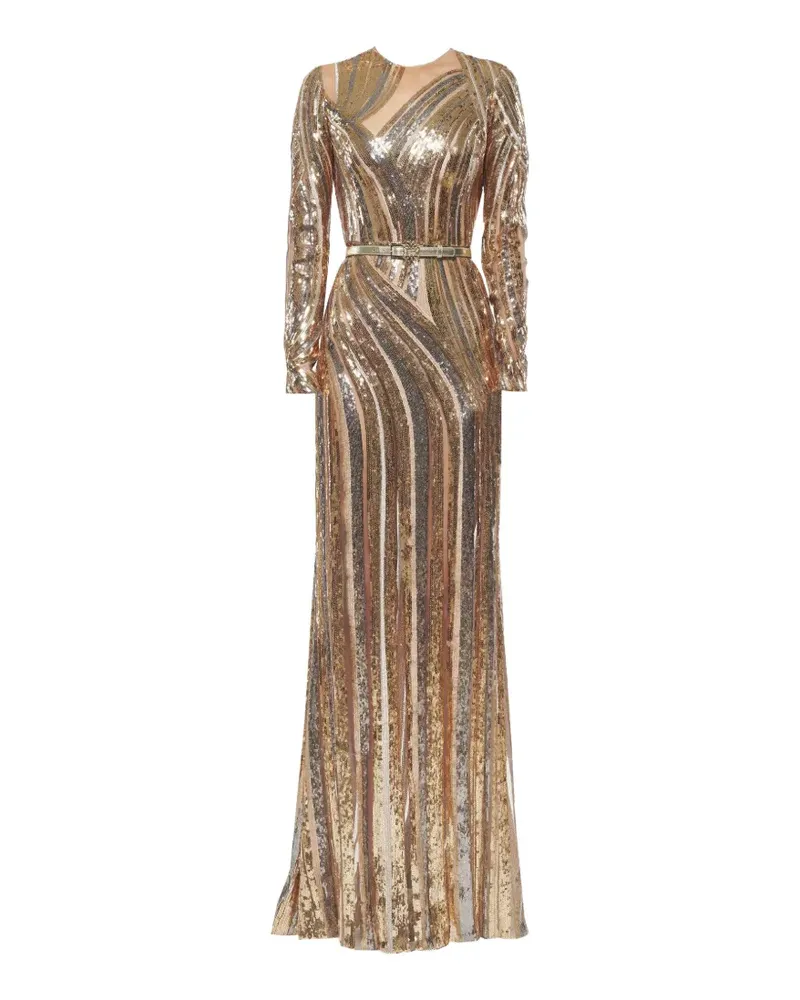 Elie Saab sequin-embellished belted gown - Gold Gold