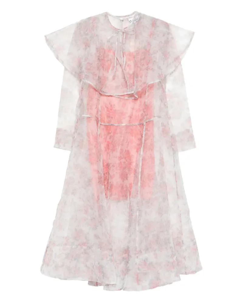 Ganni ruffled floral midi dress - Weiß Weiß