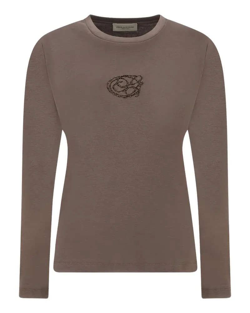 Paul & Shark beaded-logo long-sleeved cotton T-shirt - Braun Braun