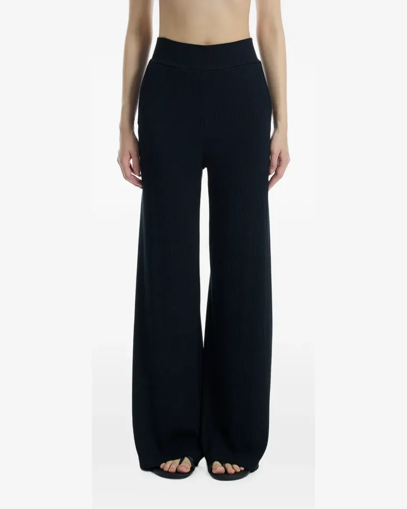 determ; Wide-Leg-Hose aus geripptem Strick - Schwarz Schwarz