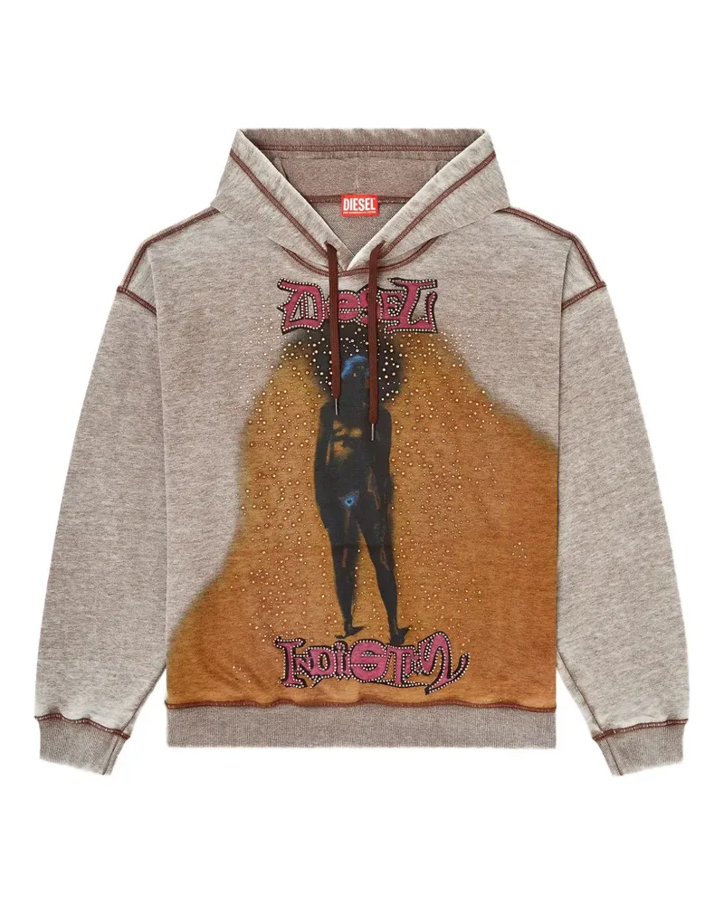 Diesel S-Boxton studded-embellishment printed hoodie - Nude Nude